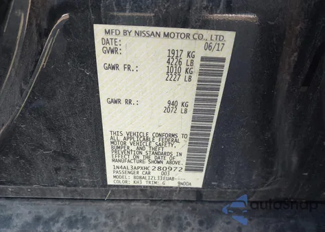 2017 Nissan Altima 2.5 Sv from USA, damaged, VIN 1N4AL3APXHC280972